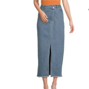 kourt Pat Front Slit Denim Midi Skirt Size L